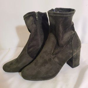 REVAMPED Green Faux Suede Ankle Boots 3" Heel Zips